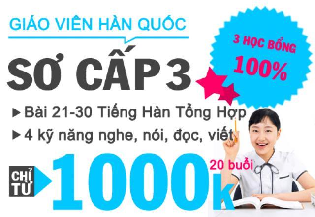 Lớp dạy tiếng Hàn sơ cấp 3 tại Hà Nội